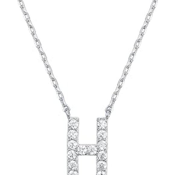 14K White Gold Initial Necklace Letter Dainty Diamond Gift Present A - O - Picture 8 of 16